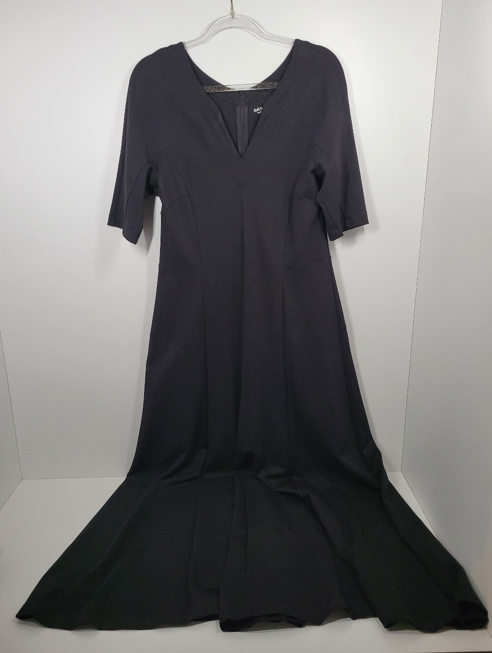 Soft Surroundings Black 1/2 Sleeve Fit And Flare Maxi Dress Size 16T Tall
